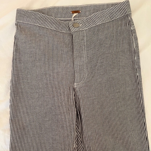 Gray and white vertical stripe pants